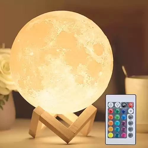 Mydethun 16 Colors 3D Moon Lamp with 148 Combination Modes, Moon Light Gift for Christmas, LED Night Light Lamp for Kids, Girls, Bedroom, Home Decor with Remote Control, 7.1 inches, w/Wood Stand