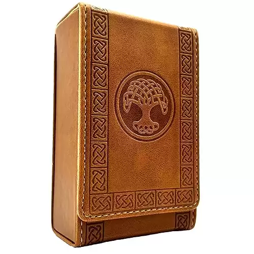 Luck Lab Leather Tarot Card Case/Holder - Brown - For Most Standard Size Tarot Cards (Fits Deck size with Box measuring 4.875 x 2.875 x 1.25)- Tree of LIfe Design